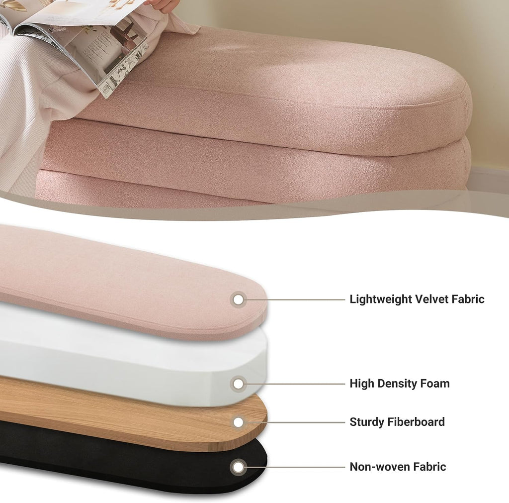 Busaurus Storage Ottoman Bench 49.2 Inch Upholstered Fabric Storage Bench for Bedroom End of Bed Aesthetic Large Oval Ottoman for Living Room Entryway (Pink)