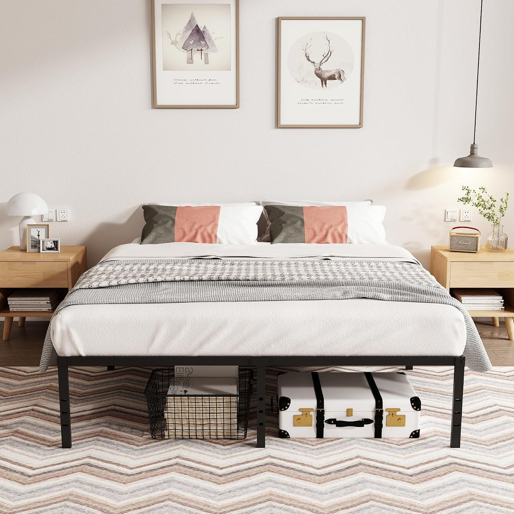 California King Bed Frames 14 inch High Metal Platform Heavy Duty California King Size Bed Frame, No Box Spring Needed, Easy Assembly, Sturdy Steel Slat Support Foundation