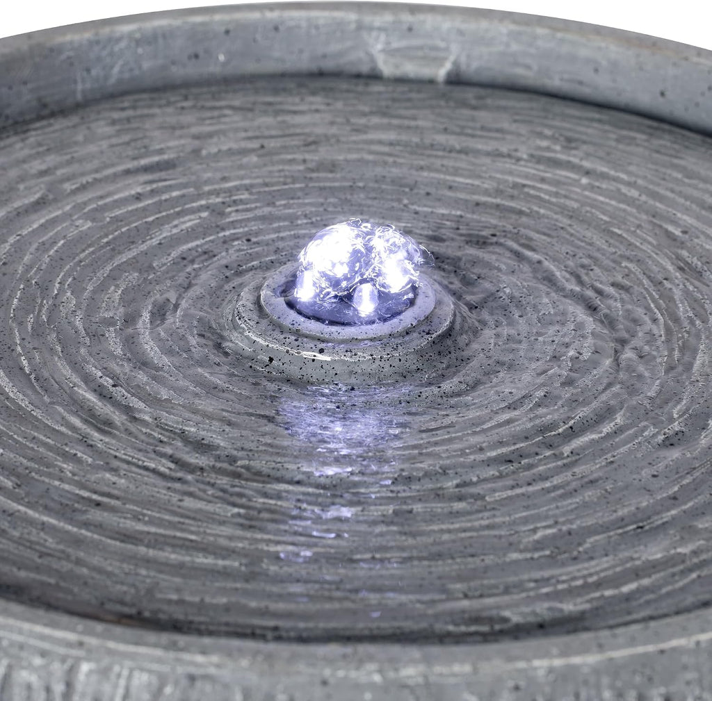 Merax 12.99' H Gray Polyresin Outdoor Water Fountain, Bowl-Shaped Water Feature with LED Light for Patio Deck Yard Decor