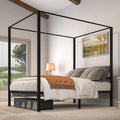 YITAHOME Black Metal 4 Poster Canopy Bed Frame with Headboard, Mattress Foundation with Wooden Slats and Steel Structure, No Box Spring Needed, Modern Heavy Duty Iron Canopy Bed (Full)