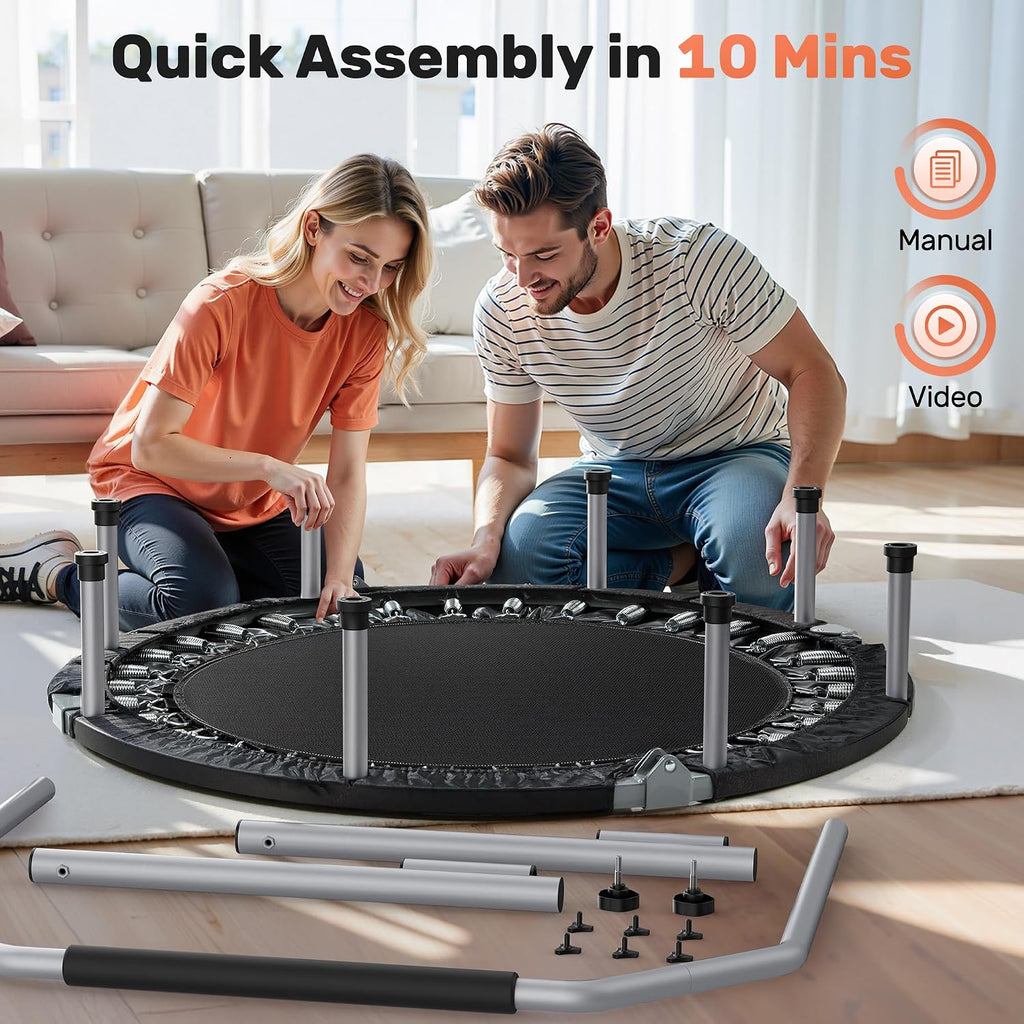 BCAN SP2 40/48' Foldable Mini Trampoline Max Load 330lbs/440lbs, Fitness Rebounder with Adjustable Foam Handle, Exercise Trampoline for Adults Indoor/Garden Workout | FED Fitness