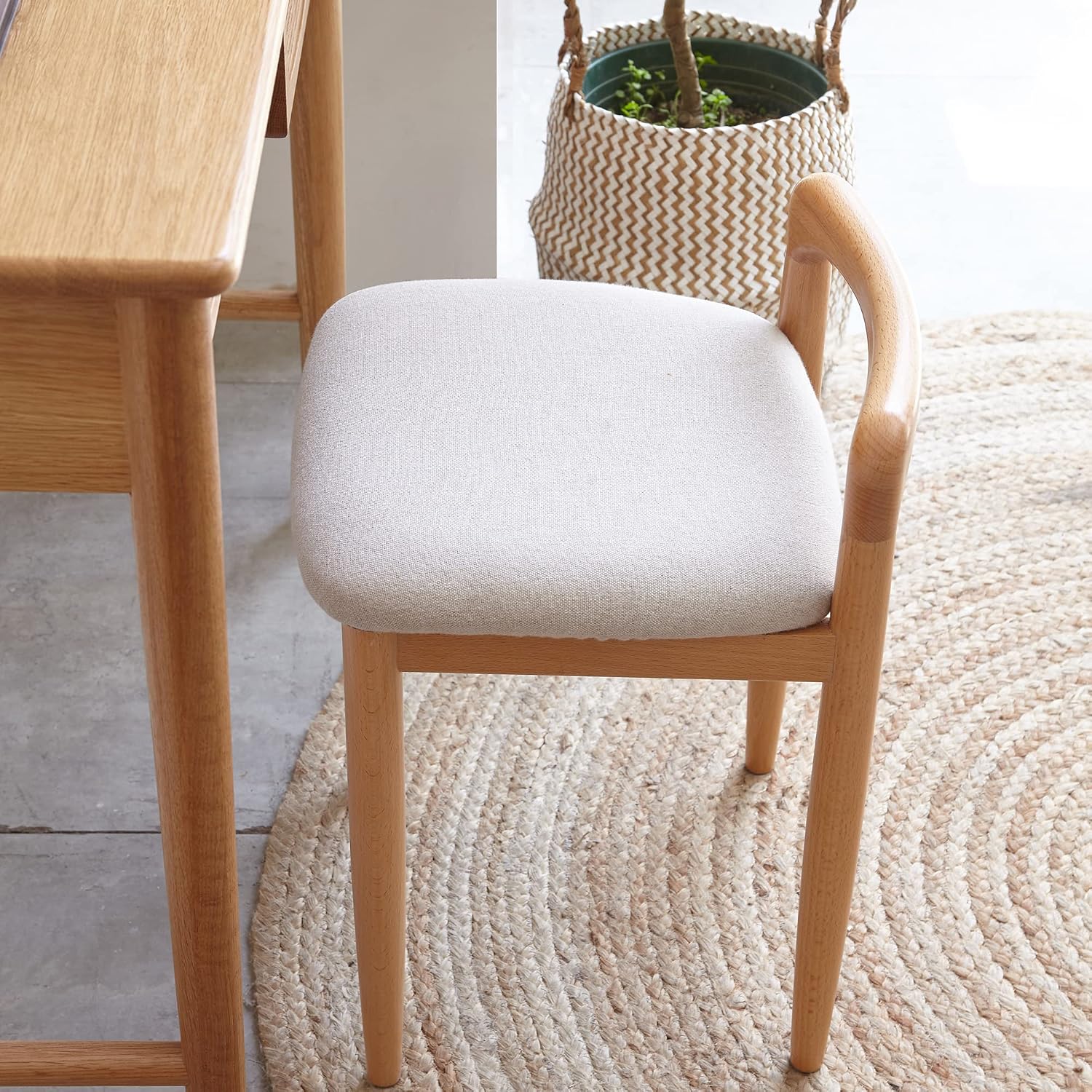 Natural Wood Stool Vanity Bench Square Vanity Chair with Cushioned Seat, Sofa Stool Makup Stool Rest Stool Piano Bench for Clothes Shop,Living Room, Porch, Fitting Room Bedroom, Brown