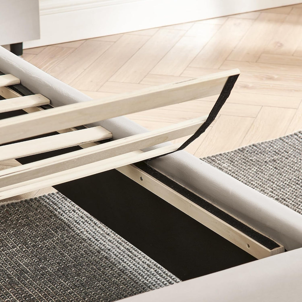 Velvet Upholstered Queen Size Platform Bed Frame with 48' Tall Headboard, Built-in Nightstands & Storage Drawers, No Box Spring Needed, Modern Beige Bedroom Furniture Set
