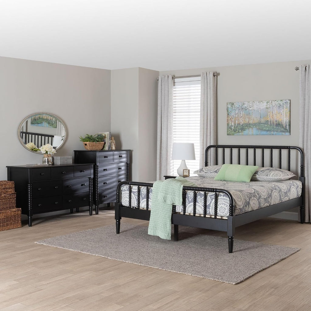 Baxton Studio Braith Farmhouse Black Spindle Wood Queen Size 4-Piece Bedroom Set