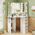 CHARMAID Corner Vanity Desk with Mirror and Lights, White Makeup Vanity Table with 5 Drawers, Storage Shelves, Charging Station, 3 Lighting Modes, Compact Vanity Dressing Table for Small Space