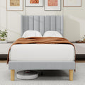 alazyhome Platform Bed Frame Twin Size with Upholstered Headboard, Solid Wood Slats Support, No Box Spring Needed, Noise Free, Easy Assembly, Modern Fabric Bed, Light Grey