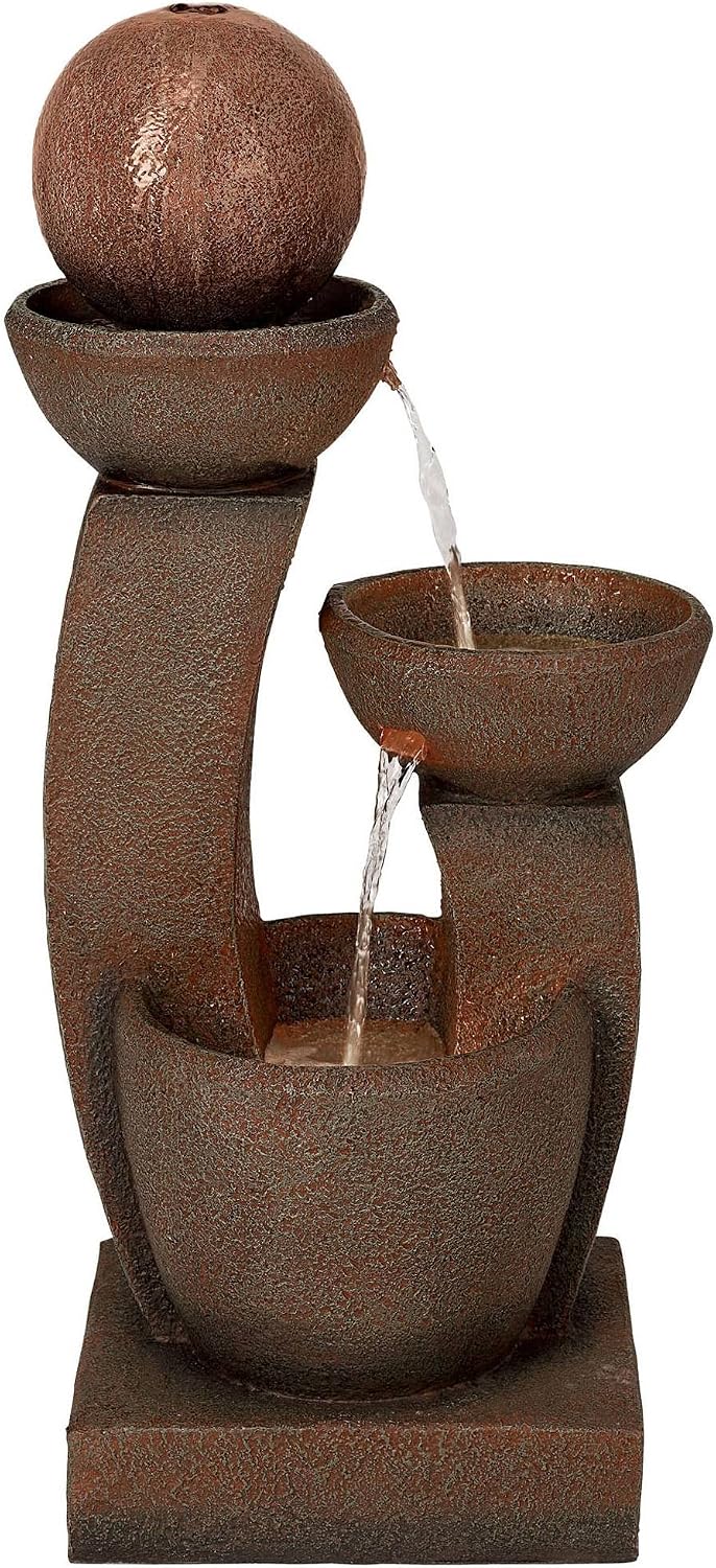 Curved Columns 31' High Large Modern Zen Indoor Outdoor Decor Faux Stone Floor Fountain with Light LED Standing Waterfall Bowl Water Feature for Outside Garden Patio Yard Backyard - John Timberland