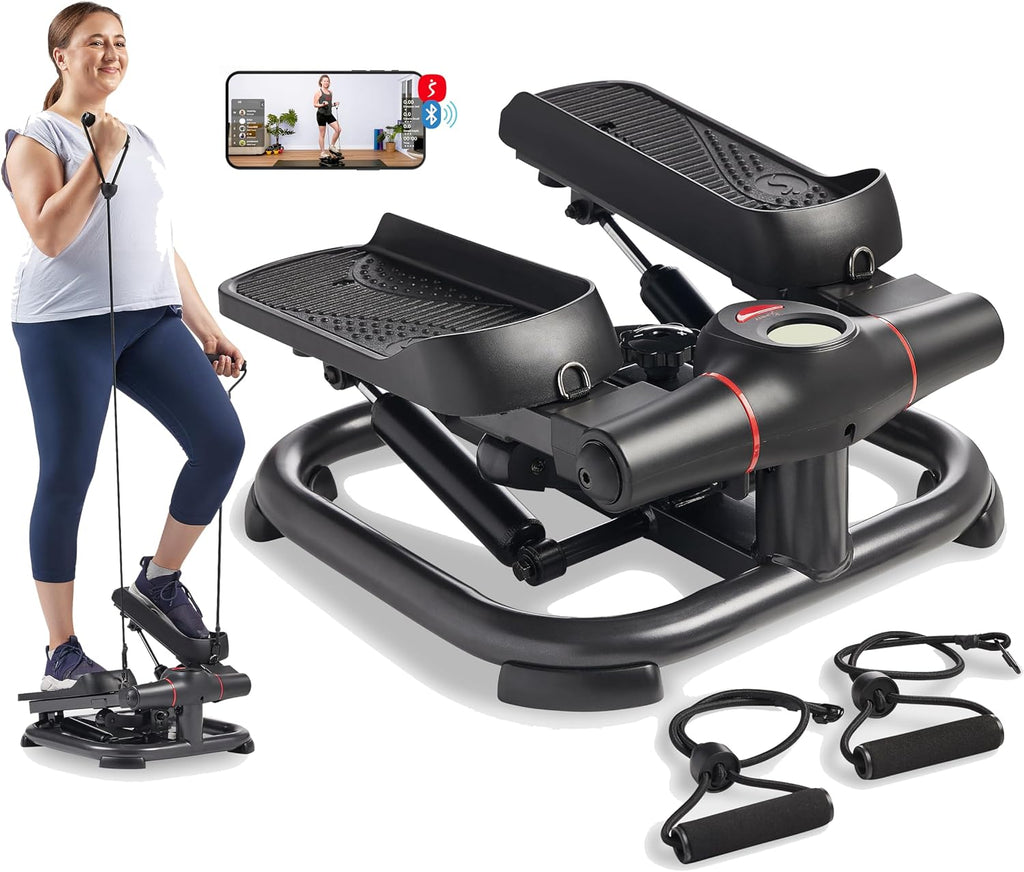 Sunny Health & Fitness 2-in-1 Power Stepper, 400 lb Weight Capacity, Resistance Bands, Height-Adjustable, Low-Impact Cardio, Bluetooth + SunnyFit App, SF-S021054