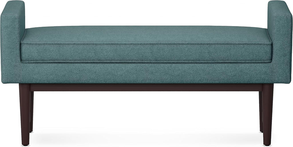 SIMPLIHOME Scott Ottoman Bench - 46 inch Wide Upholstered Linen Fabric Rectangle Ottoman in Smoky Teal, Contemporary Bench for Bedroom, Entryway or Living Room with Raised Sides and Cushioned Seat