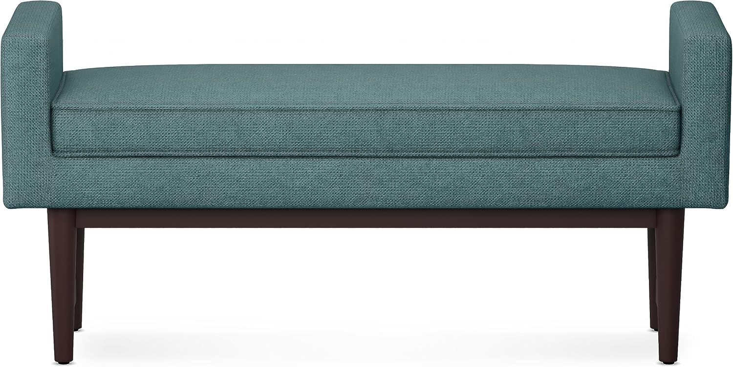 SIMPLIHOME Scott Ottoman Bench - 46 inch Wide Upholstered Linen Fabric Rectangle Ottoman in Smoky Teal, Contemporary Bench for Bedroom, Entryway or Living Room with Raised Sides and Cushioned Seat