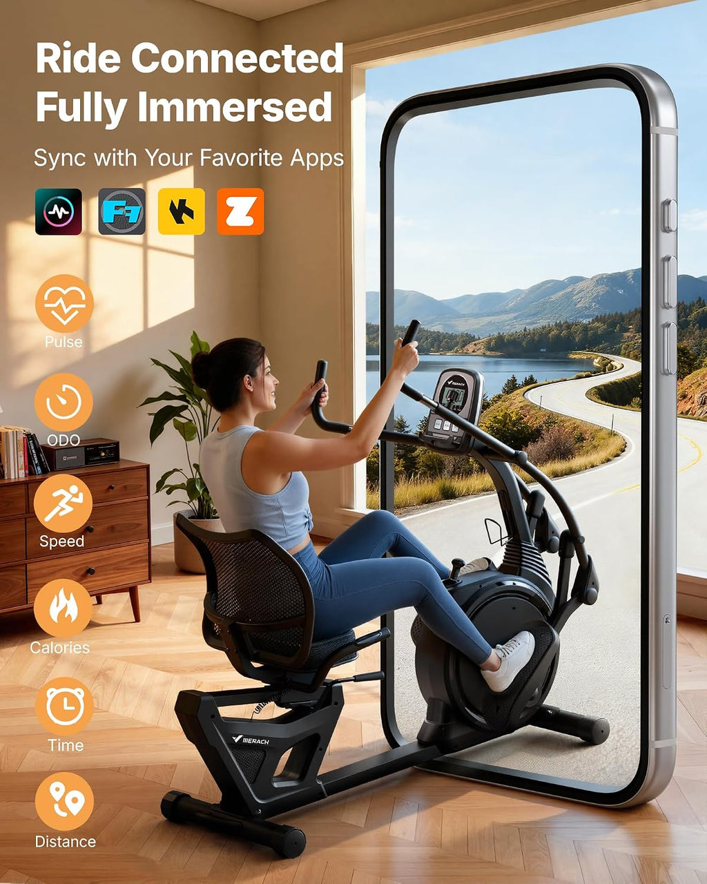 MERACH Recumbent Exercise Bikes for home, Light Commercial High-end Recumbent Bike for Seniors Adults, Magnetic Recumbent Exercise Bike with Smart Bluetooth and Exclusive App, LCD, Heart Rate Handle