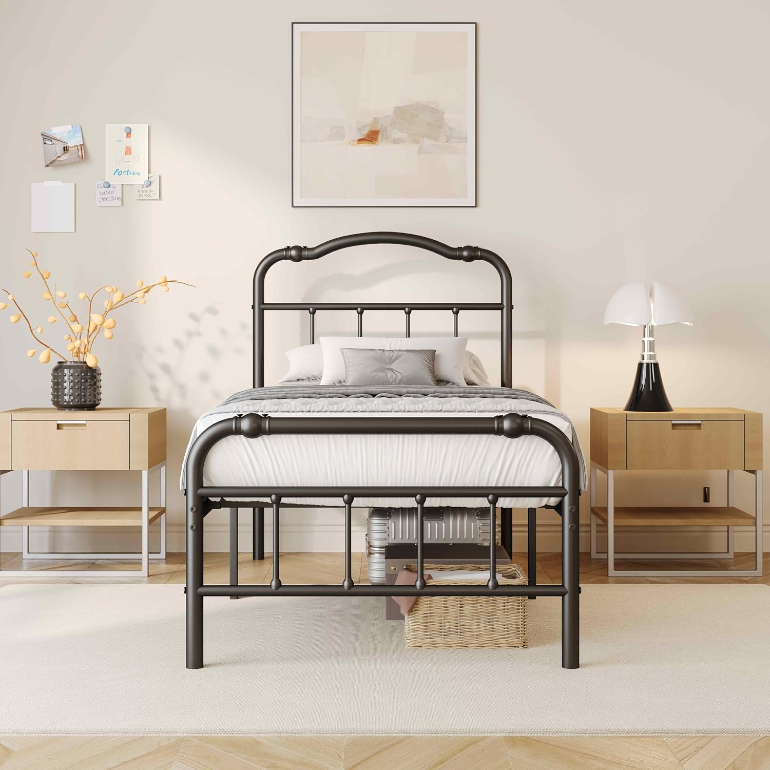 ZIYOO Vintage-Inspired 18 Inch Metal Bed Frame - Victorian Headboard & Footboard, Sturdy Platform Design, Under Bed Storage, No Box Spring Needed, Noise Free, Twin XL Size