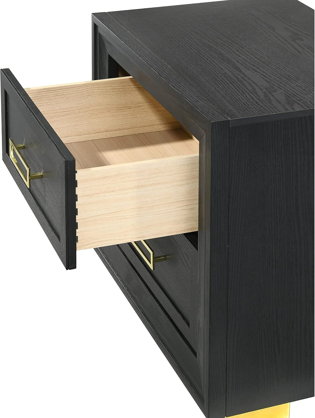 Modern Glam Beautiful 3pc Bedroom Set King Size Panel Bed Storage 2X Nightstands Furniture Gold Black Finish