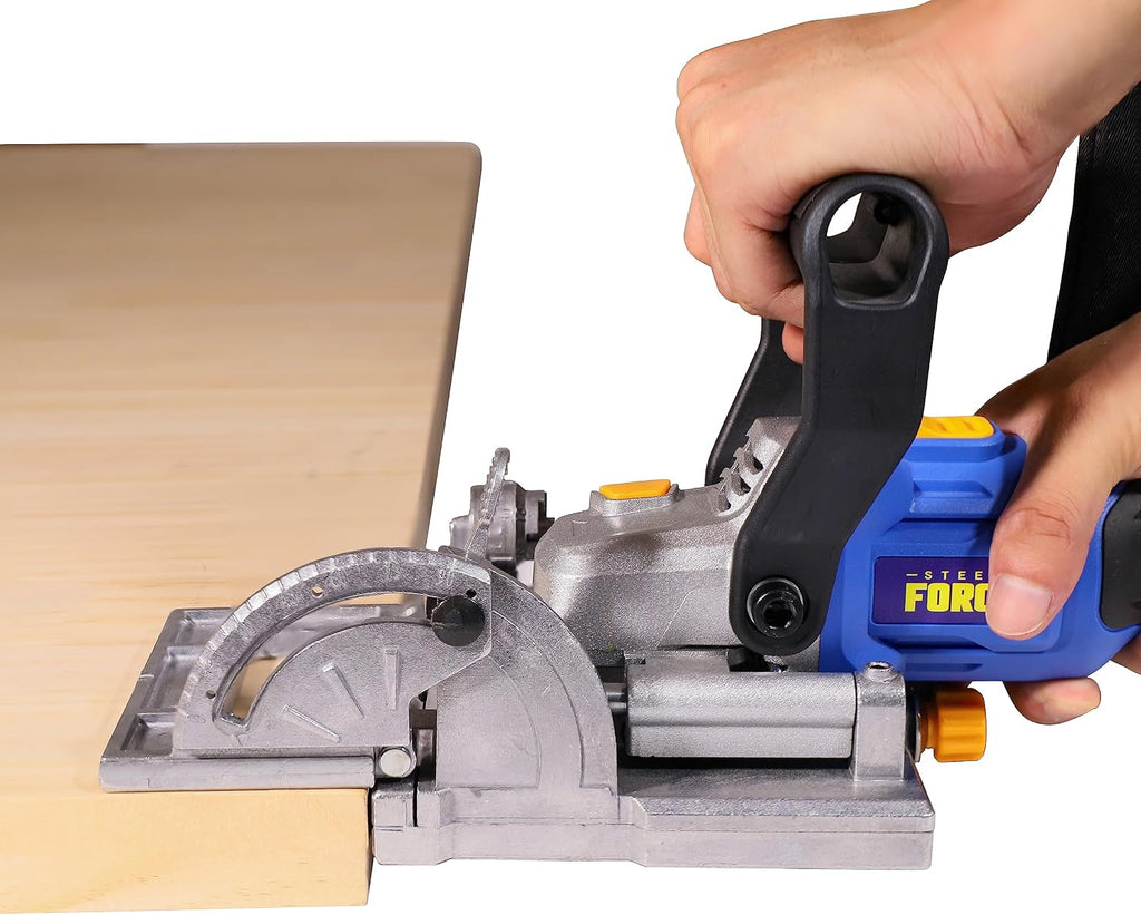 Steel Force BJ184 Wood Biscuit Plate Joiner 4' Brushless Cordless with 20V 5.0Ah Battery and Charger, 8mm 5/16' Dilling Bits, Up to 1-1/2' Drilling Depth