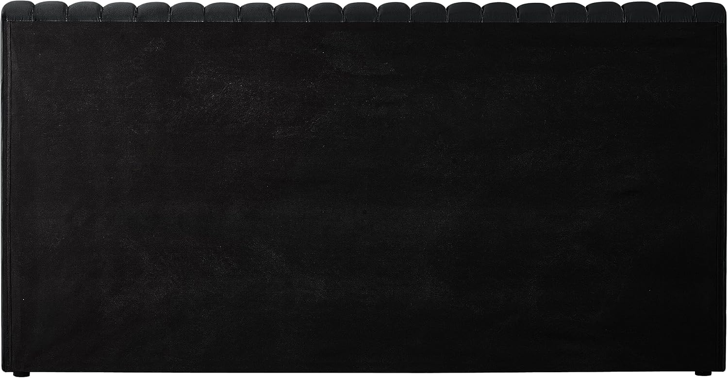 Meridian Furniture NicoBlack-Q Nico Collection Modern | Contemporary Velvet Upholstered Queen Bed with Rich Black Velvet and Deep Channel Tufting, 74' W x 91' D x 38' H, Black, Queen