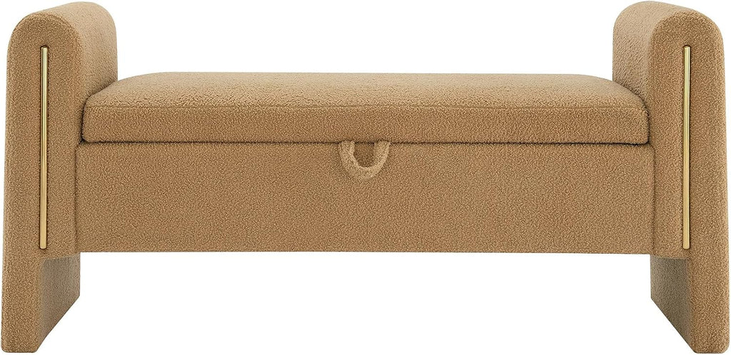Modern Teddy Bed End Bench with Arms and Storage,Upholstered Large Foot Rest Stool, Comfy Window Vanity Bench for Living Room,Bedroom,Dorm,Coffee Table,Teddy Coffee