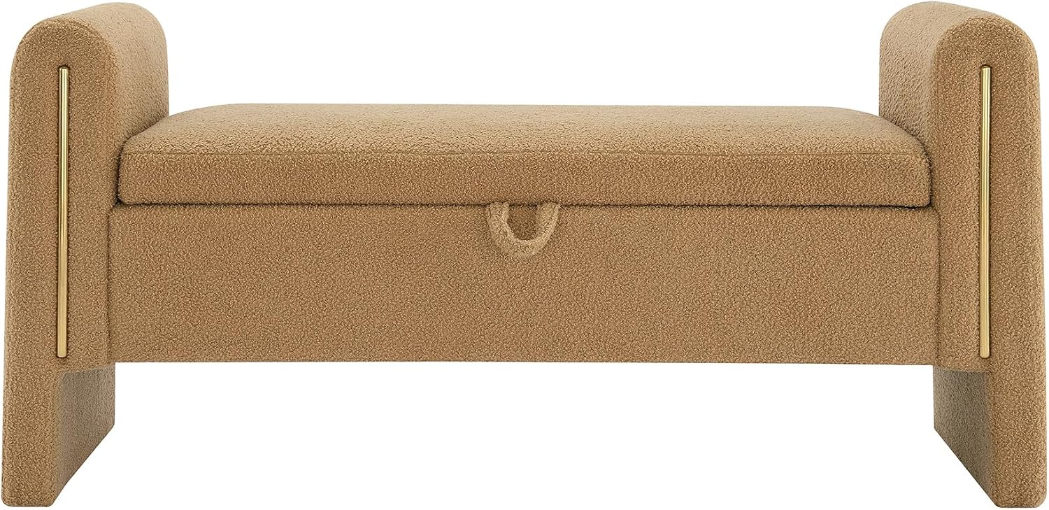 JIJIWANG Modern Bed End Bench with Arms and Storage, Upholstered Bed Bench Entryway Bench Ottoman Comfy Window Vanity Bench Footstool for Living Room,Bedroom,Coffee