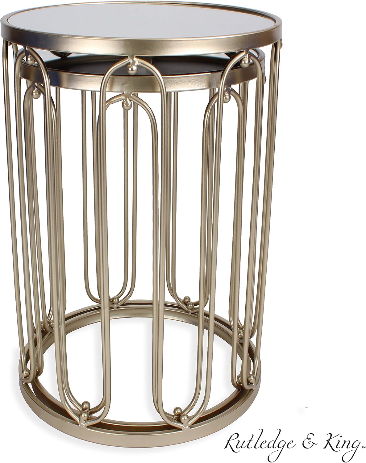 Rutledge & King Braswell End Table Set - Gold, Round, Nesting, Mirrored Tops