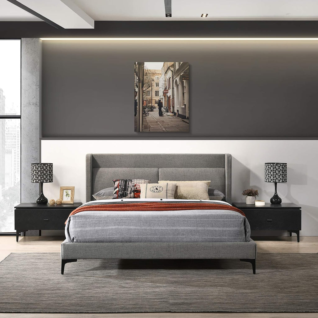 Armen Living Legend 3 Piece Fabric King Platform Bed and Nightstands