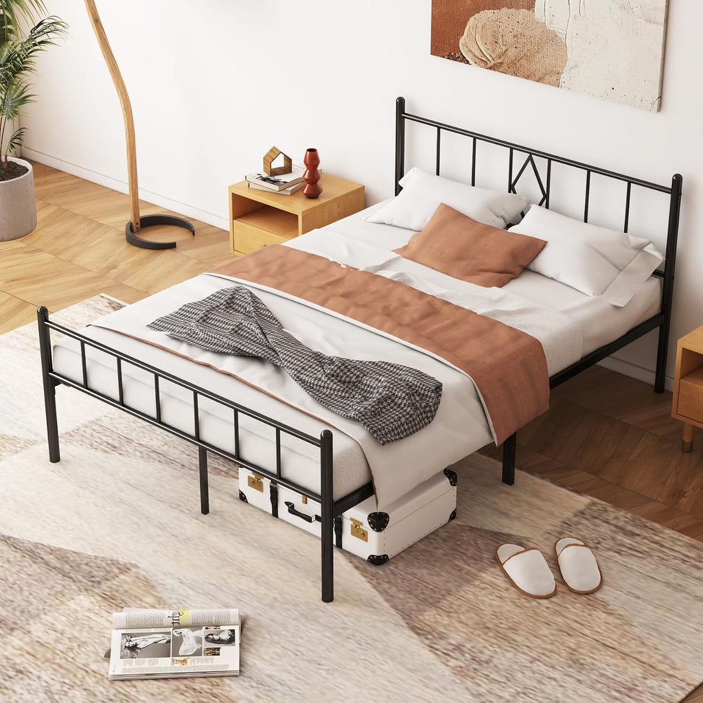 Full Size Bed Frame 14 inch Metal Platform Mattress Foundation with Headboard Footboard, Heavy Duty Full Bed Frame, No Box Spring Needed, Under Bed Storage Easy Assembly
