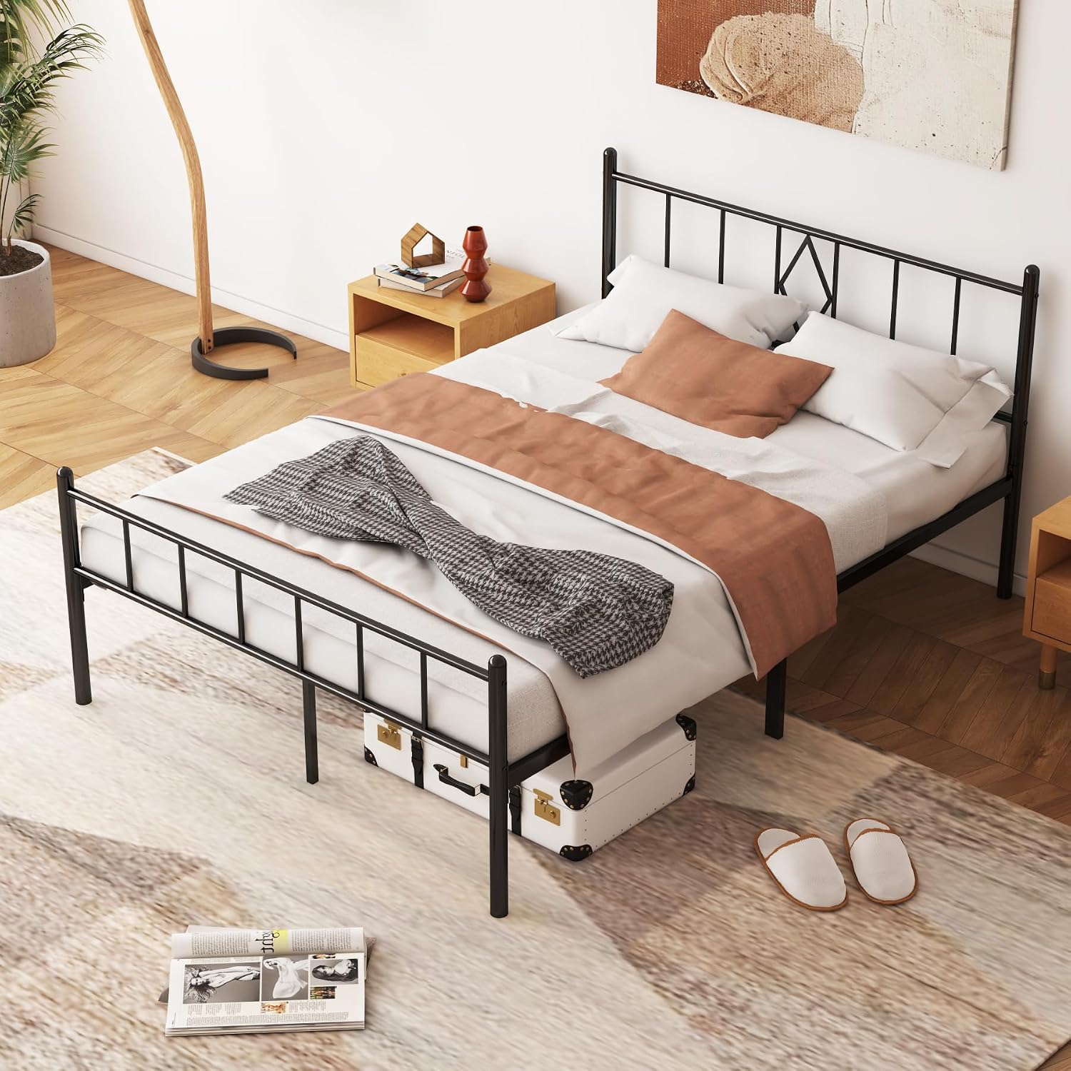 Full Size Bed Frame 14 inch Metal Platform Mattress Foundation with Headboard Footboard, Heavy Duty Full Bed Frame, No Box Spring Needed, Under Bed Storage Easy Assembly