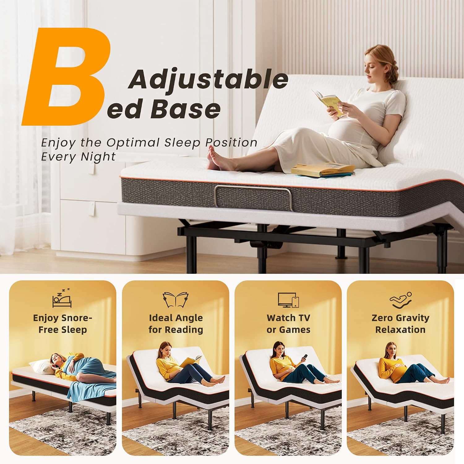 Electric Full Size Adjustable Bed Frame with Wireless Remote, USB, Head & Foot Incline, Underbed Lighting, Heavy Duty Platform - Easy Assembly, Zero Gravity, Quiet Motor - Metal BedFrame
