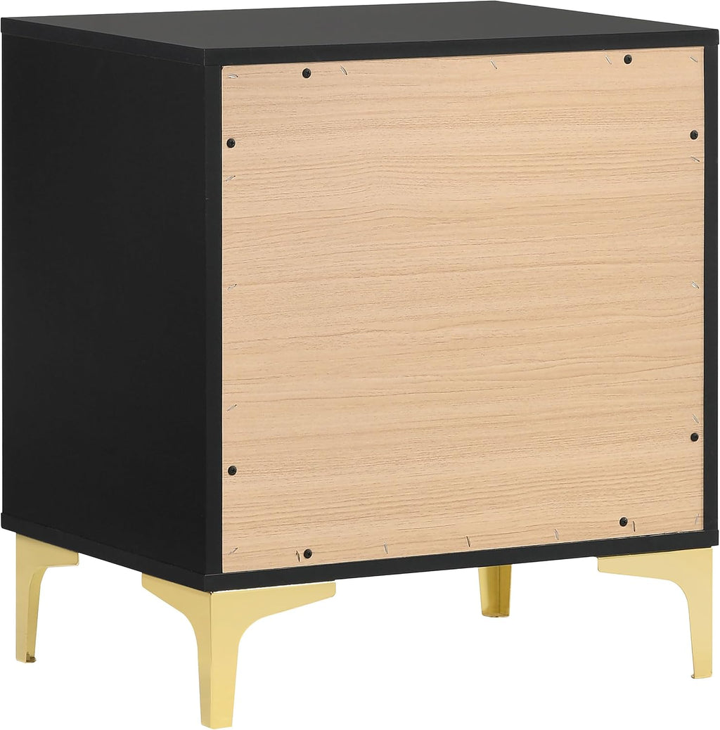 Coaster Home Furnishings Kendall 5-piece Modern Bedroom Set Queen Size Upholstered Tufted Bed Frame Velvet Upholstery Nightstand Dresser Mirror and Chest Black 224451Q-S5