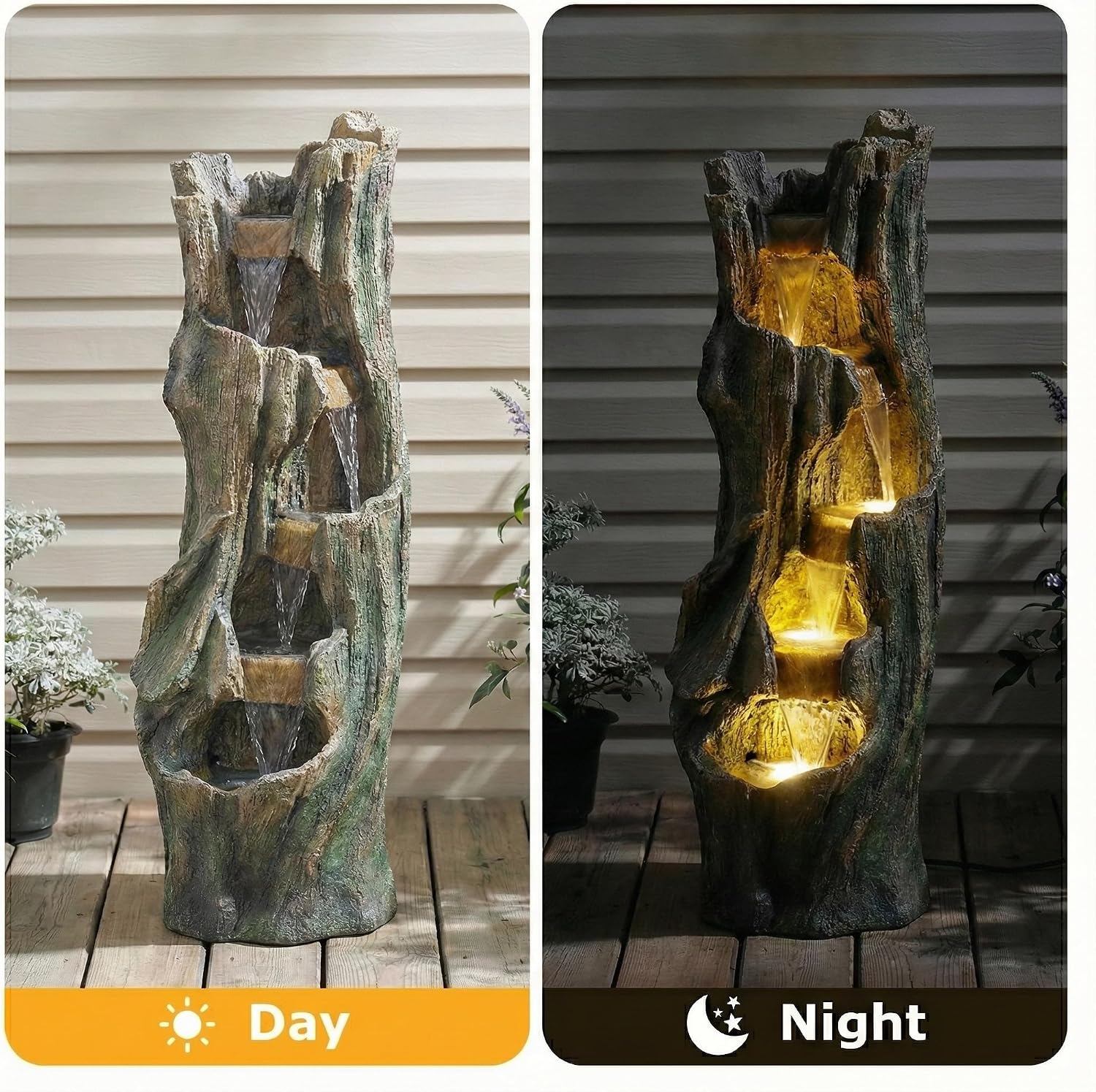 Waterfall Fountain for Outdoor Gardens and Patio Backyards – Includes Energy-Efficient LED Lights and Easy Setup for Instant Relaxation
