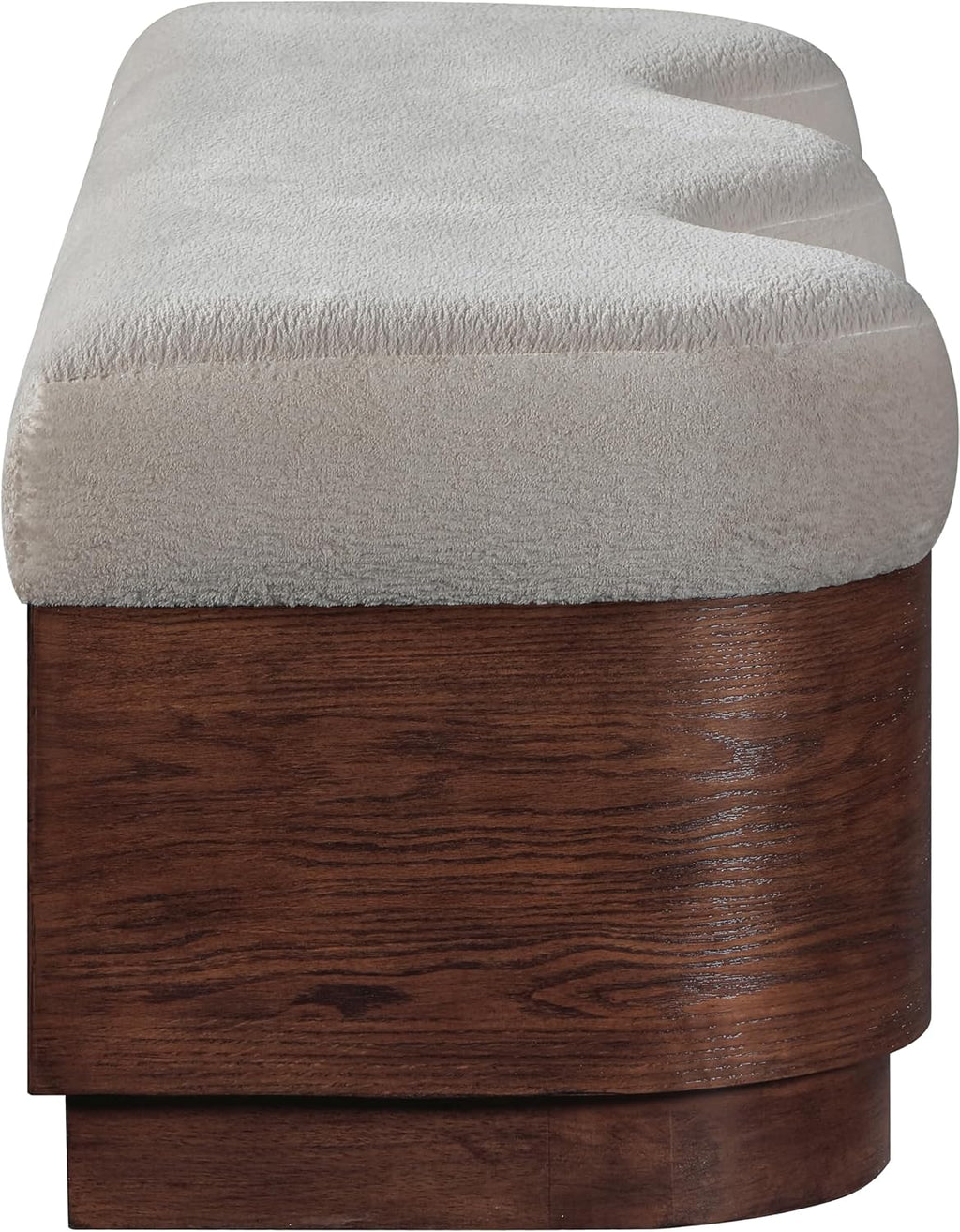 Meridian Furniture 22082Beige Savoy Collection Art Deco Bench with Soft Beige Velour Fur Fabric, Rich Brown Walnut Finish, Mix of Solid Wood & MDF, 60' W x 18.5' D x 18.5' H, Beige
