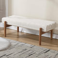 47' Modern Upholstered End of Bed Bench, Beige Chenille Channel Tufted Entryway Bench with Wood Legs, Comfy Bedroom Bench Long Ottoman for Living Room Hallway Vanity Room