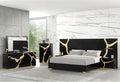 Furniture of America Quanta Modern Wood 6-Piece Bedroom Set with Panel Headboard and Gold-Painted Pattern Extended Walls, Felt-Lined Top Drawer, No Box Spring Needed, King, Black