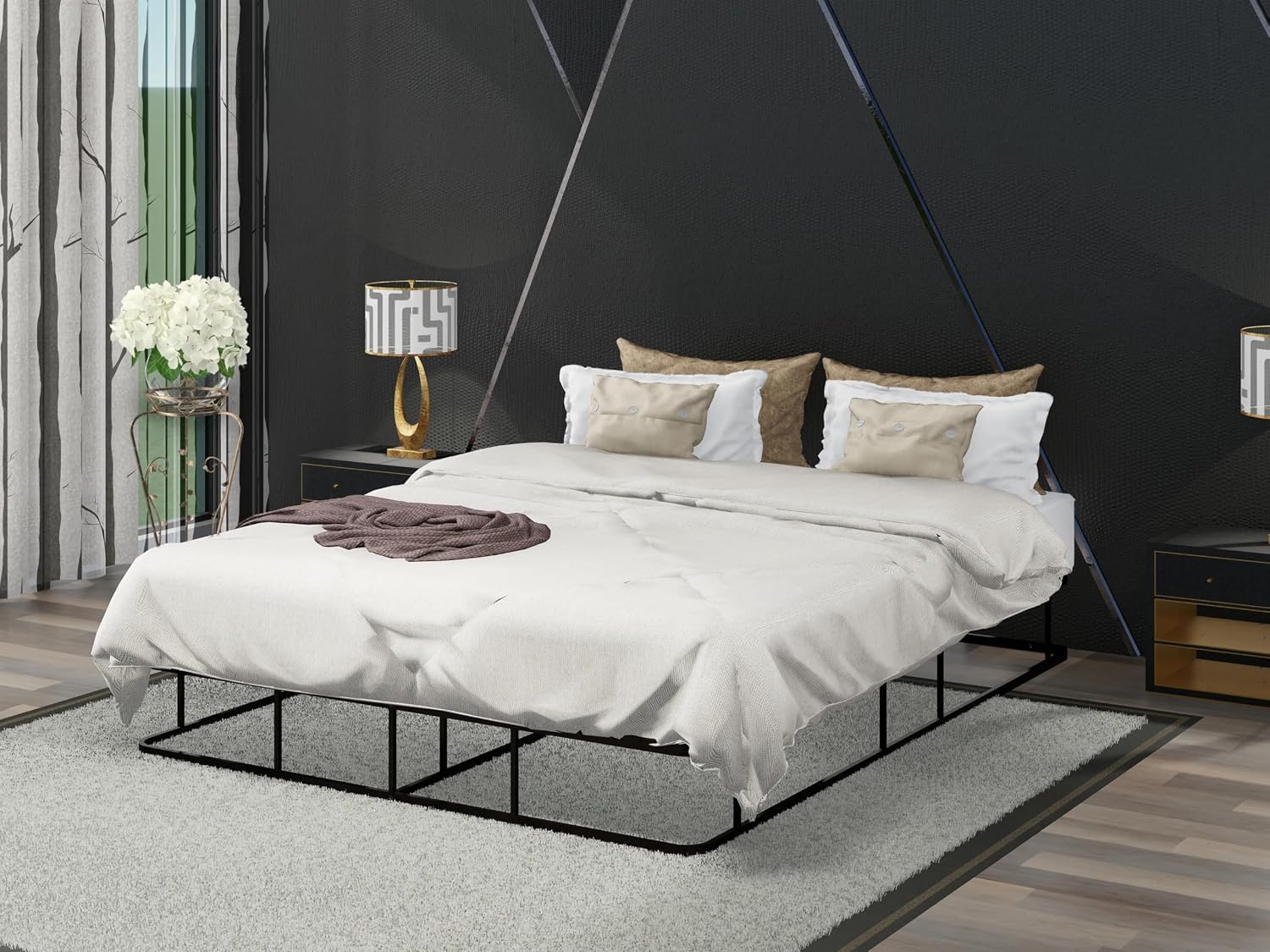 East West Furniture Dothan Traditional Metal Queen Bed Frame in Black