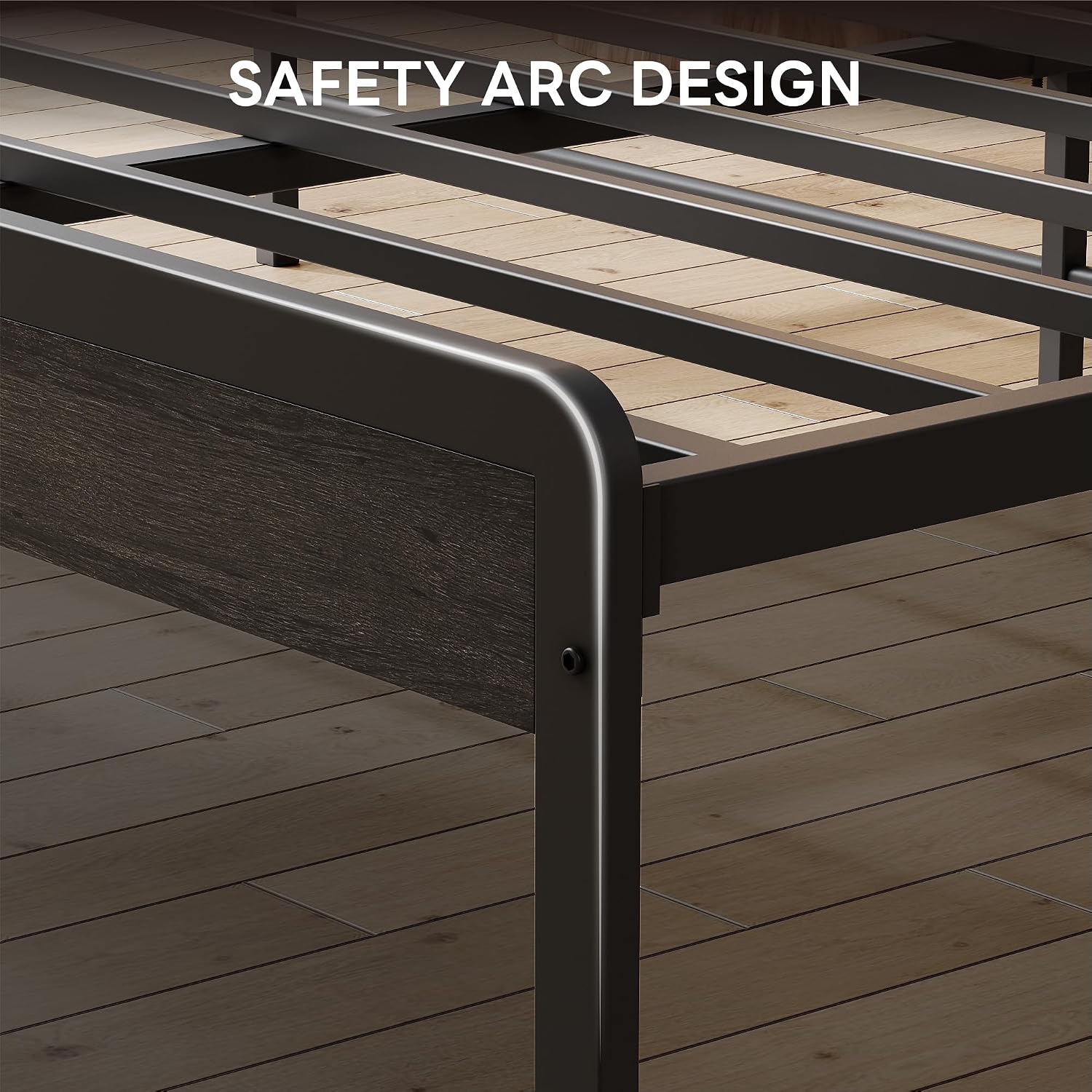 LIKIMIO Full Bed Frame with Headboard, Dark Wood Camas Full with Strong Supports, Sturdy, Noise-Free, No Box Spring Needed, Grey