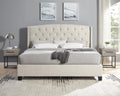 Roundhill Furniture Astral 3-Piece Upholstered Bedroom Set, Tufted Wingback Bed with Two Gray Nightstands, Queen