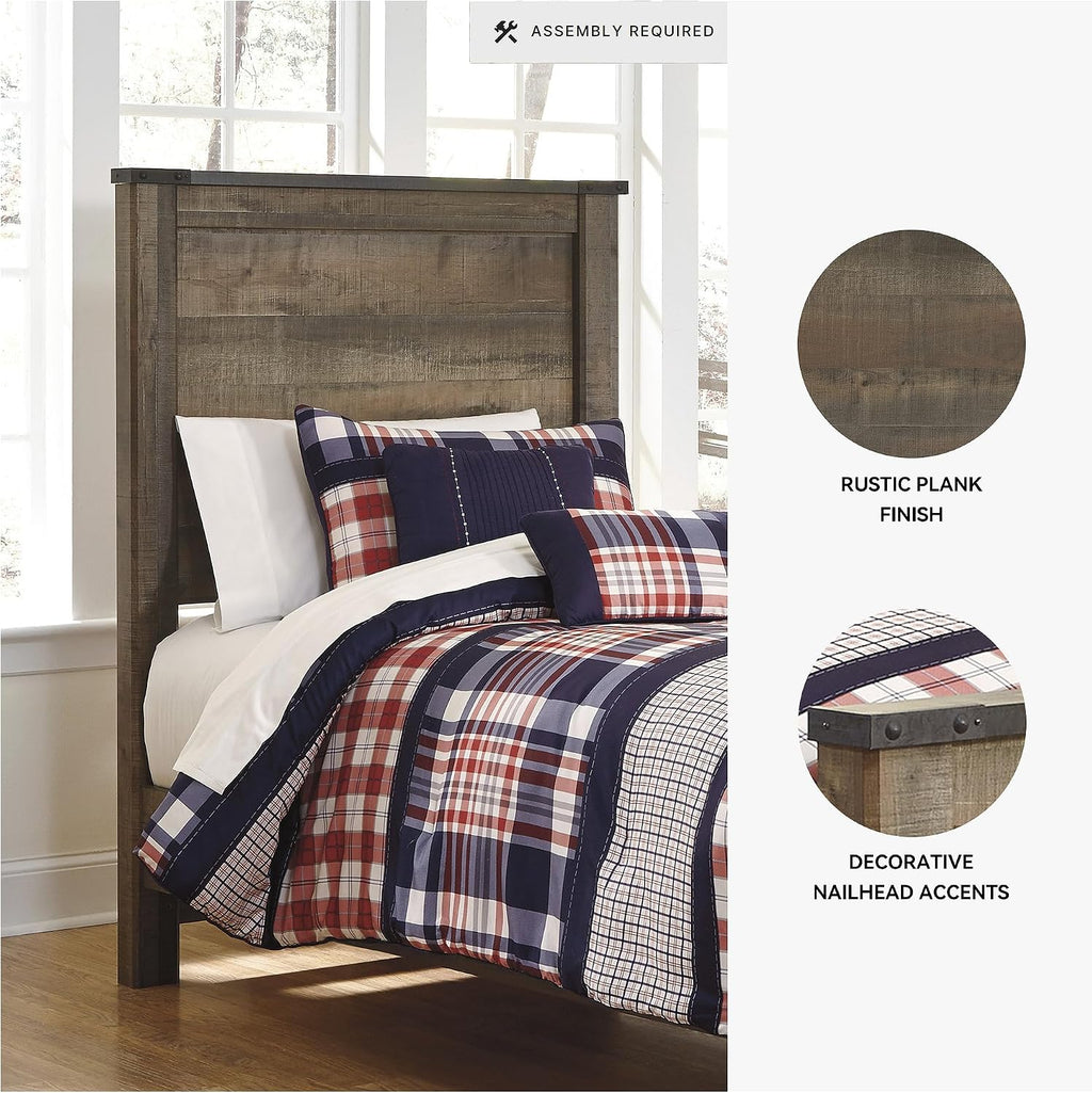 Signature Design by Ashley Trinell Rustic Panel Headboard, Twin, Warm Brown