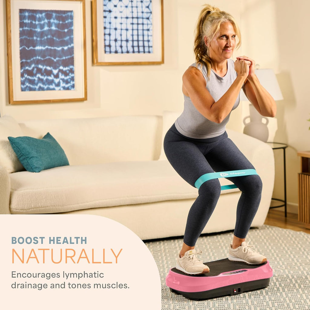 Lifepro Waver Mini Vibration Plate Exercise Machine with Remote & Bands — Compact Whole Body Vibrating Plate for Lymphatic Drainage & Muscle Toning — Shake Machine with 99 Speed Levels & 10 Presets