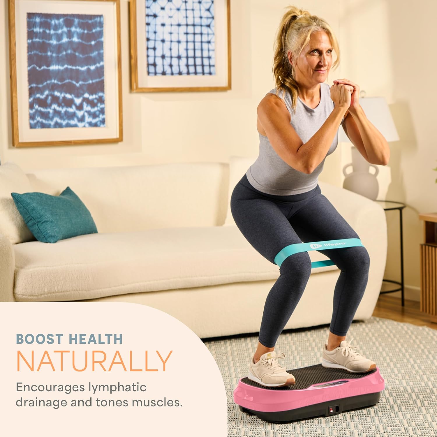 Lifepro Waver Mini Vibration Plate Exercise Machine with Remote & Bands — Compact Whole Body Vibrating Plate for Lymphatic Drainage & Muscle Toning — Shake Machine with 99 Speed Levels & 10 Presets