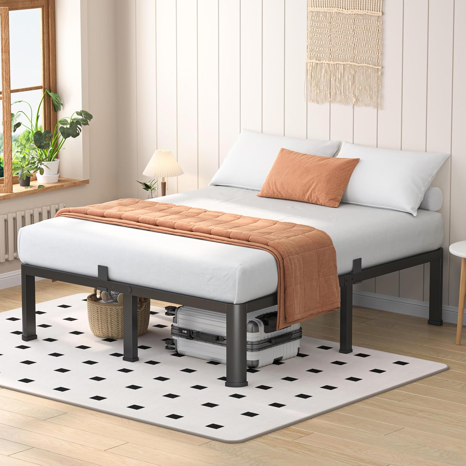 VIPSHOW 16 Inch King Heavy Duty 3500 lbs Bed Frame with Round-Corner Legs & Anti-Squeak Design – Quick Assembly Metal Platform, No Box Spring Needed