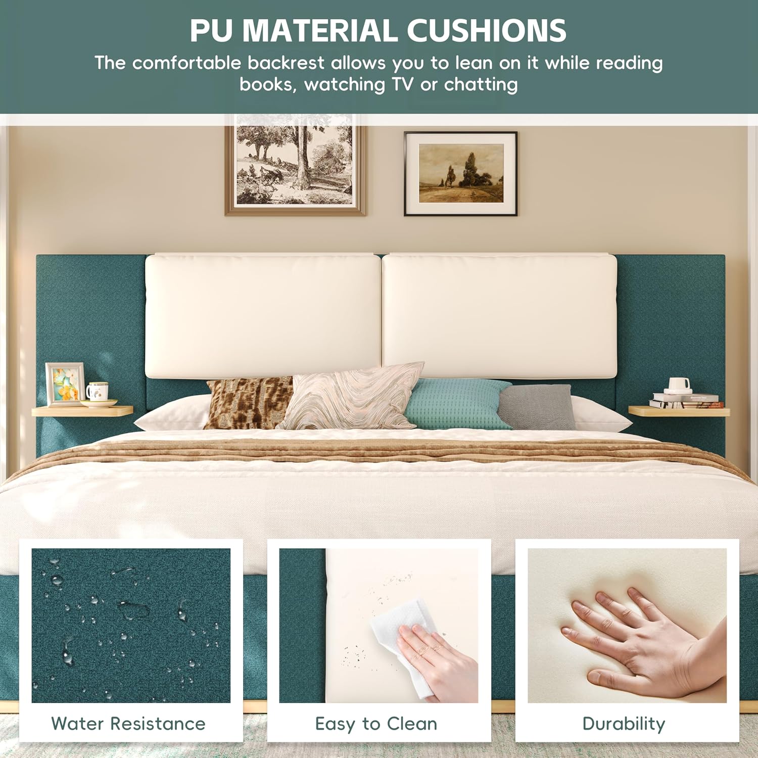 Green Bed Frame with Soft Upholstered Storage Tall Headboard, King Size Floor Platform Bed Frames, Anti-Collision Curved Footboard Bedroom Sets,No Box Spring Needed (Green, King)