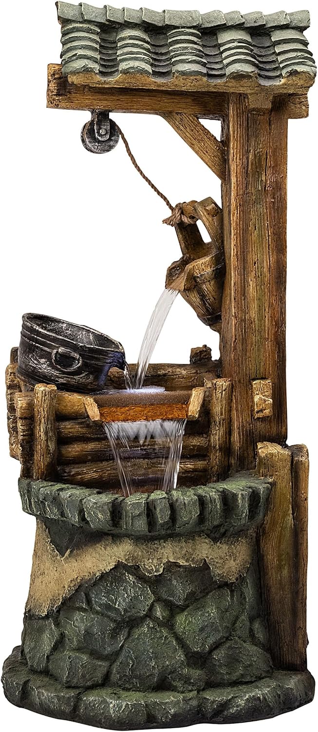 Alpine Corporation TZL128 Outdoor Floor Tiered Rustic Soothing Water Well Garden Waterfall Fountain for Garden, 50', Brown