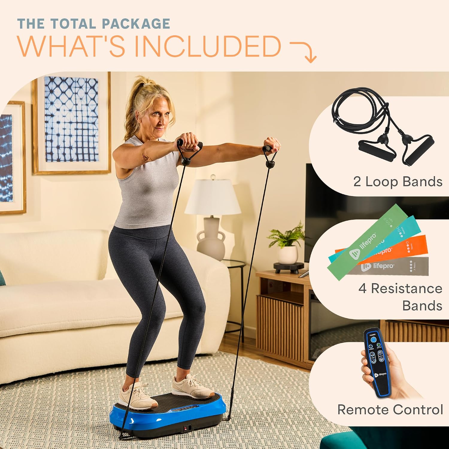 Lifepro Waver Mini Vibration Plate Exercise Machine with Remote & Bands — Compact Whole Body Vibrating Plate for Lymphatic Drainage & Muscle Toning — Shake Machine with 99 Speed Levels & 10 Presets