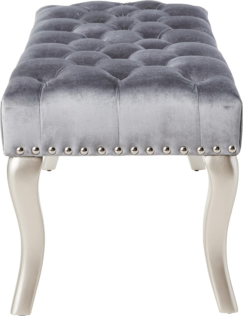 Roundhill Furniture Decor Maxem Tufted Fabric Upholstered Seat with Nailhead Trim Bench, Gray