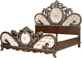 Acme Devany Wood & Fabric Upholstered Eastern King Bed in Cream and Cherry
