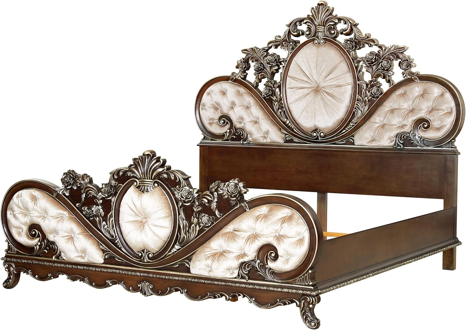 Acme Devany Wood & Fabric Upholstered Eastern King Bed in Cream and Cherry