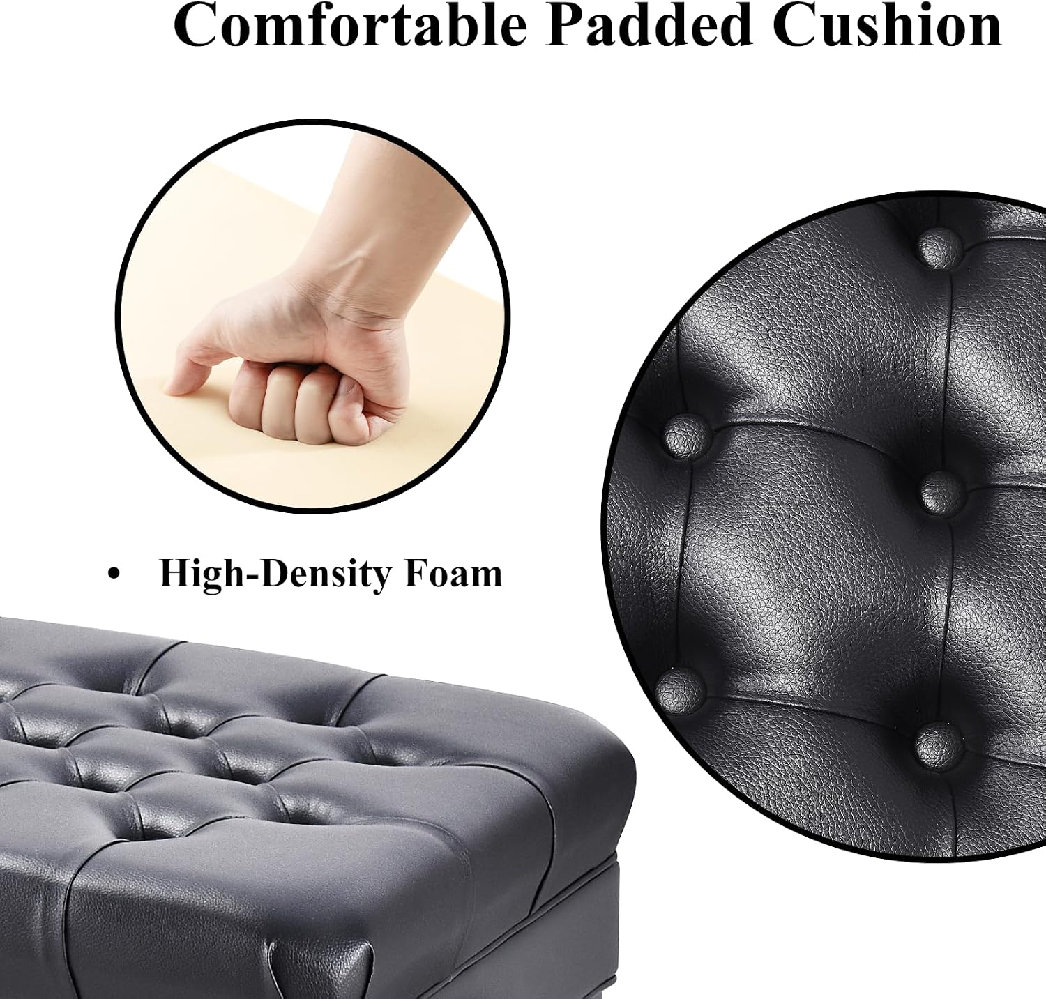 Adjustable Height Piano Bench with Storage, Heavy Duty Solid Wood Piano Stool Keyboard Bench with PU Leather Padded Cushion(Black)