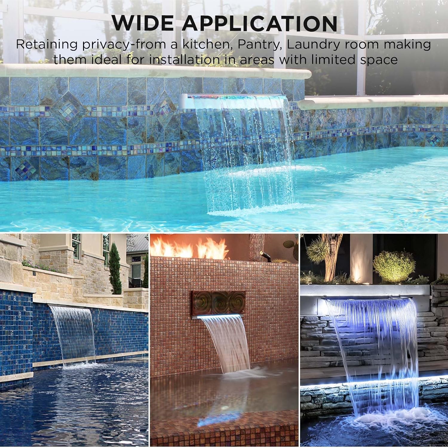 Pool Fountain Stainless Steel Waterfall with LED Lights - 47.2' LED Strip Remote Control with 18 Colors, Smooth Water Flow & Cascade Blade, Easy Installation for Outdoor, Garden, Patio & Ponds