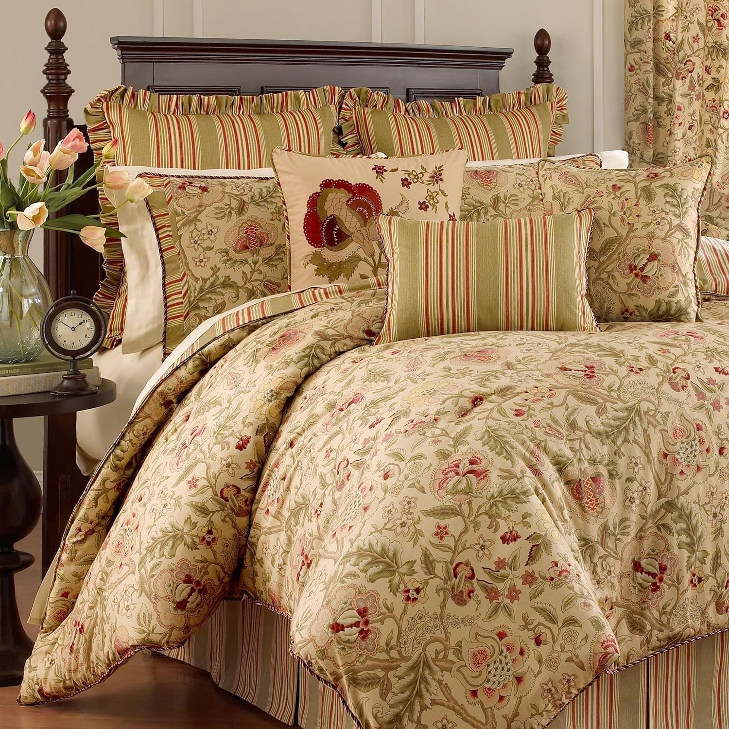 Waverly Imperial Dress 4-Piece 100% Cotton Comforter Set - Full/Queen Antique, with 2 Shams & 1 Bedskirt