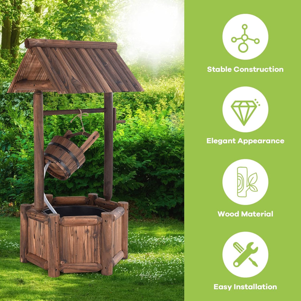 S AFSTAR Wishing Well Water Fountain, Rustic Wood Outdoor Waterfall Fountain with UL Certificated, Garden Wishing Well, Electric Pump Wishing Wells for Outdoor Yard Garden Backyard Decoration