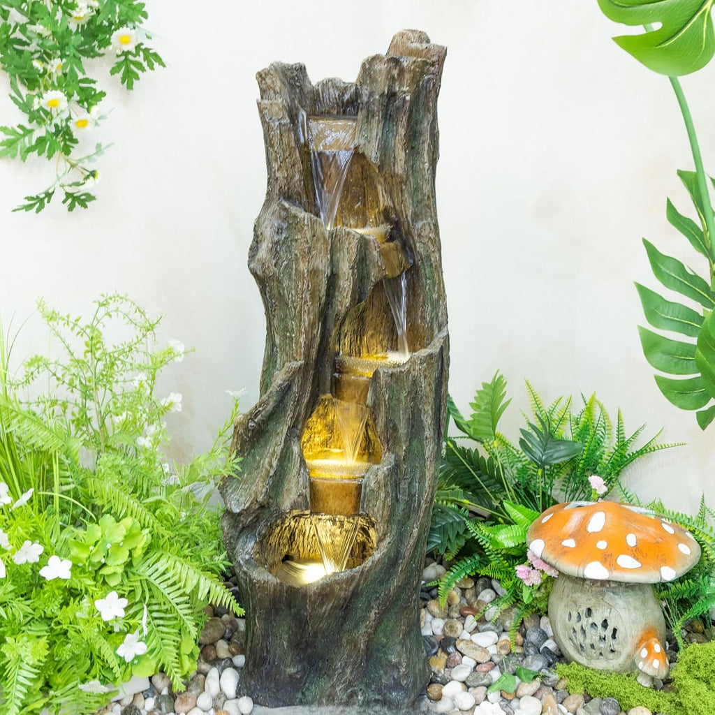 Waterfall Fountain for Outdoor Gardens and Patio Backyards – Includes Energy-Efficient LED Lights and Easy Setup for Instant Relaxation