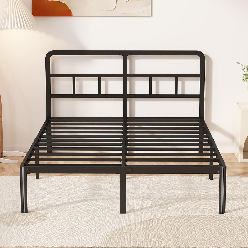 Yicensen 14 Inch Queen Bed Frame with Headboard, Heavy Duty Metal Queen Size Platform Bed Frame No Box Spring Needed with Rounded Corner Legs, Noise Free, Easy Assembly, Black